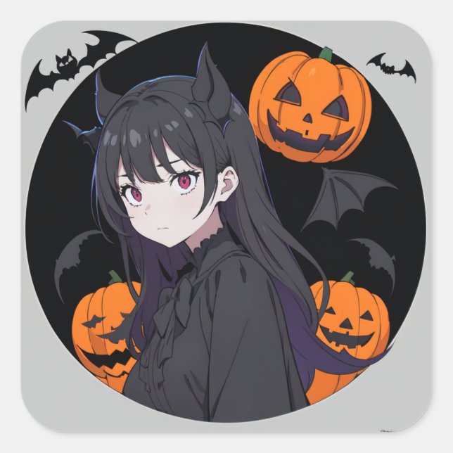 halloween girl square sticker (Front)