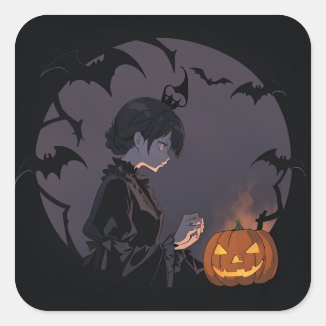 halloween girl square sticker (Front)