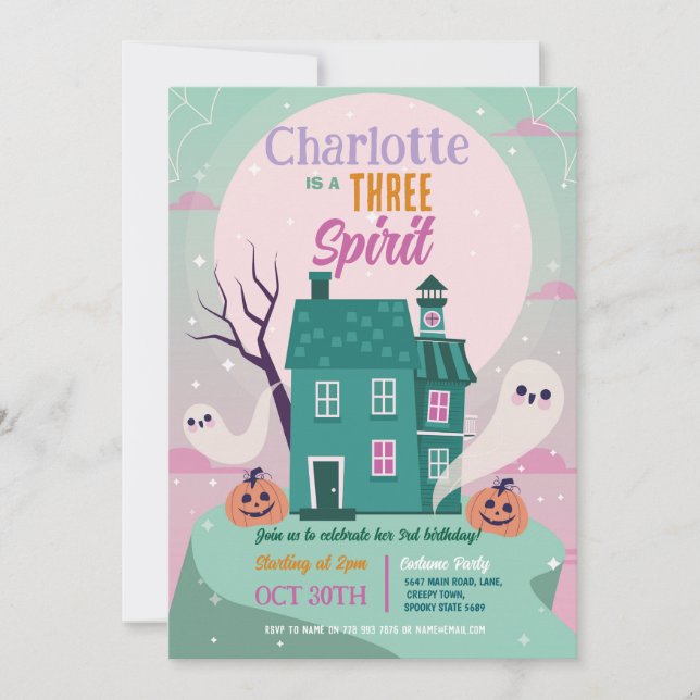 Halloween Girls 3rd 3 Ghosts House Party Haunted Invitation (Front)