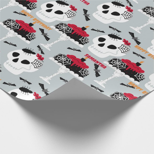 Halloween Girl's Birthday Cake Name Age Wrapping Paper (Corner)