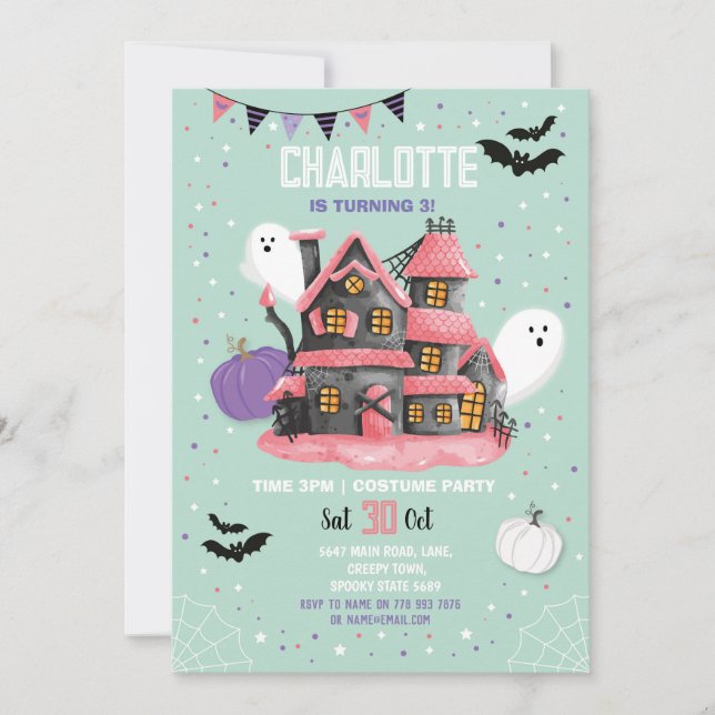 Halloween Girls Birthday House Party Ghosts Invitation (Front)