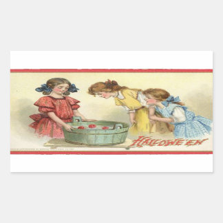 Halloween Girls Bobbing for Apples Vintage Sticker