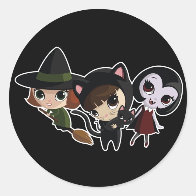 Halloween Girls Classic Round Sticker (Front)