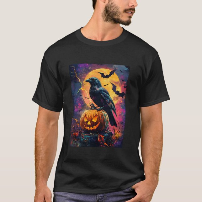 Halloween Girls Design Boys Crow Pumpkin Kids Hall T-Shirt (Front)
