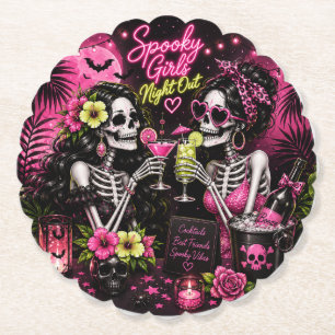 Halloween Girls Night Out Spooky Skeleton Party Paper Coaster