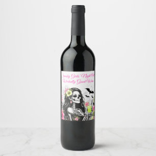 Halloween Girls Night Out Spooky Skeleton Party Wine Label