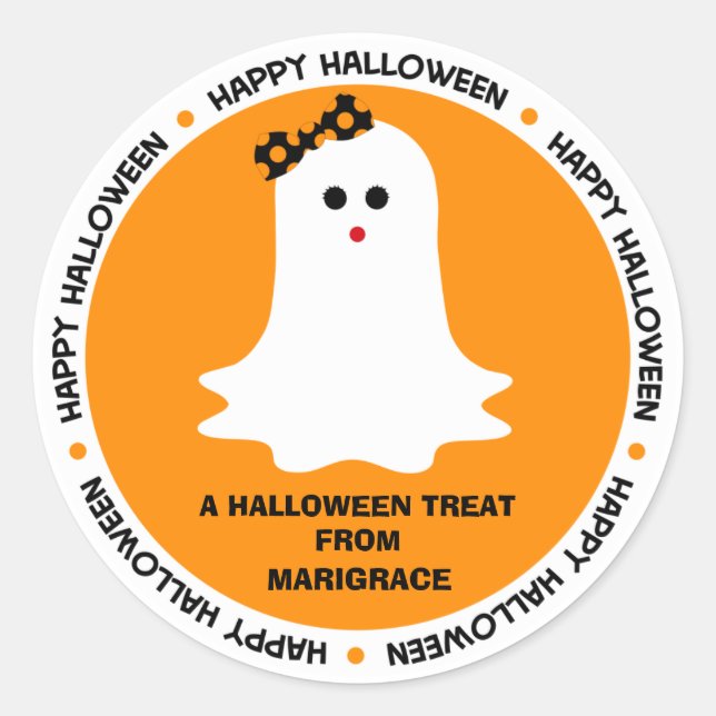 Halloween Girly Ghost Favour Classic Round Sticker (Front)