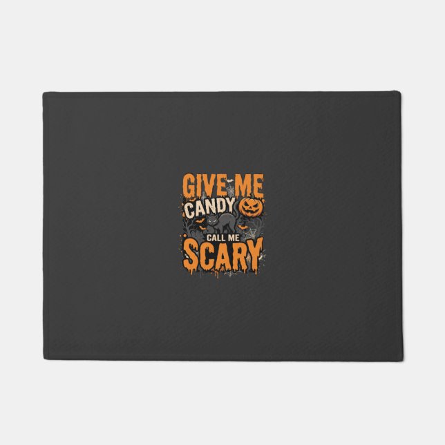 Halloween Give Me Candy Scary Cat Doormat (Front)