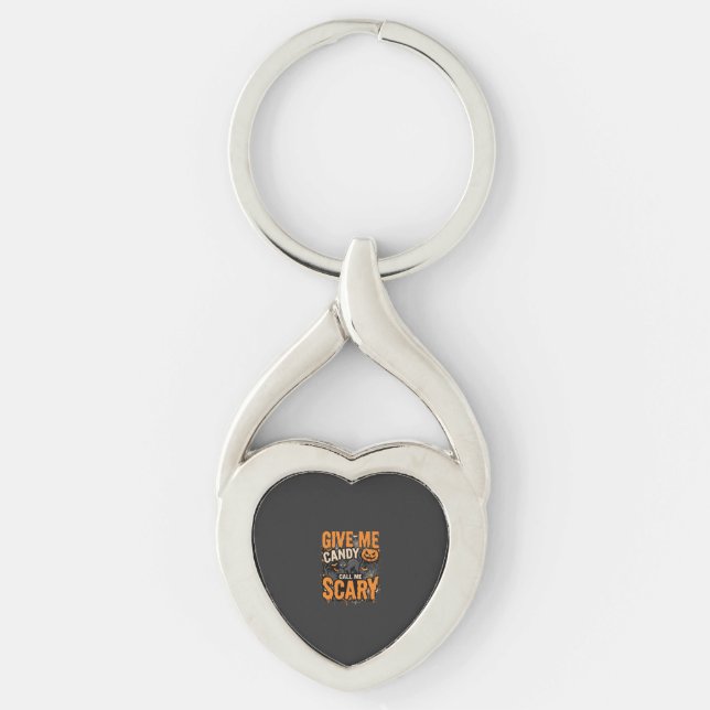 Halloween Give Me Candy Scary Cat Keychain (Front)