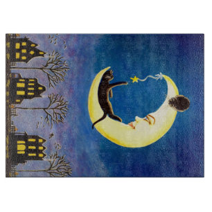 Halloween glass cutting board, moon,black ,cats cutting board