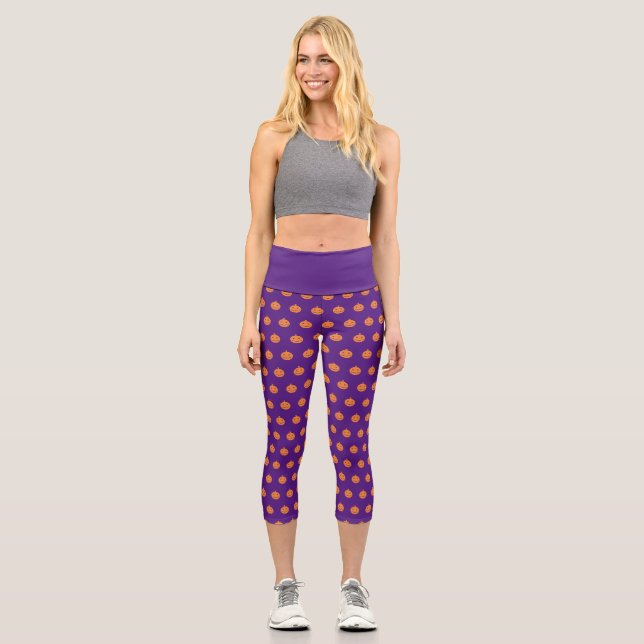 Halloween Glitter Pumpkin Pattern Capri Leggings (Front)