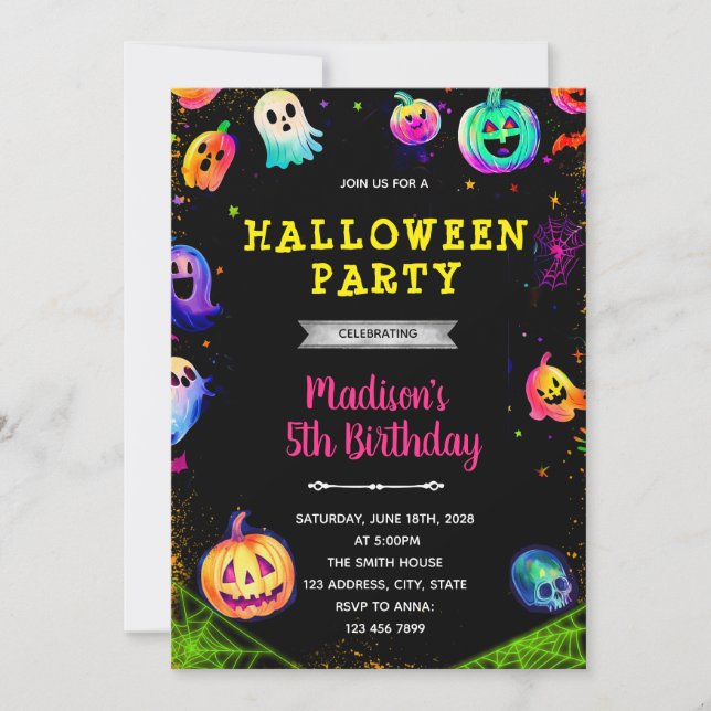 Halloween glow party invitation (Front)
