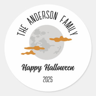 Halloween Glowing Full Moon Personalized Name Classic Round Sticker