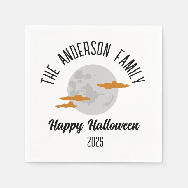 Halloween Glowing Full Moon Personalized Name Napkin (Front)