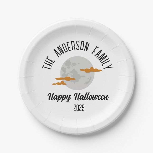Halloween Glowing Full Moon Personalized Name Paper Plate (Front)