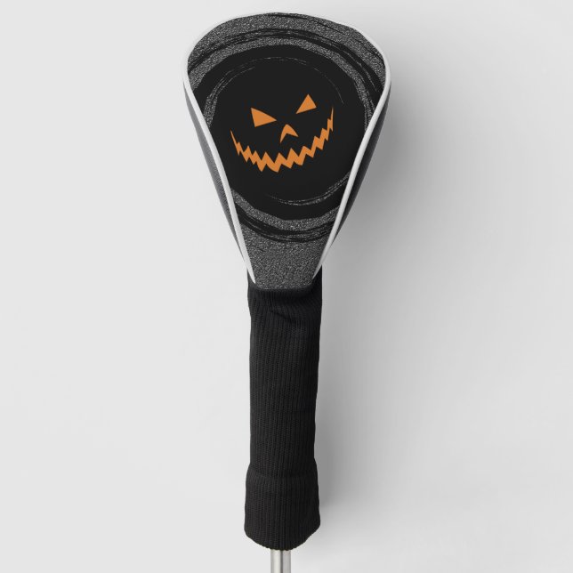 Halloween Glowing Jack O'Lantern in a black swirl Golf Head Cover (Front)