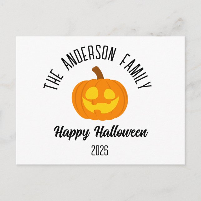 Halloween Glowing Pumpkin Face Personalized Name Holiday Postcard (Front)