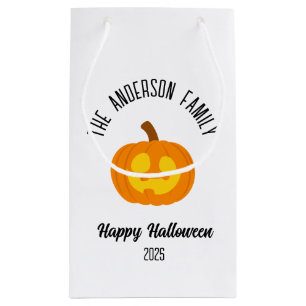 Halloween Glowing Pumpkin Face Personalized Name Small Gift Bag