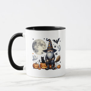 Halloween Gnome & Black Cat Mug