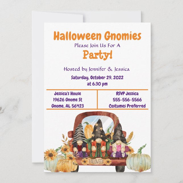 Halloween Gnome Party Invitation (Front)