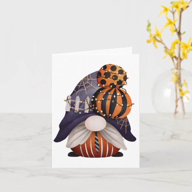Halloween Gnome Purple & Orange Card (Yellow Flower)