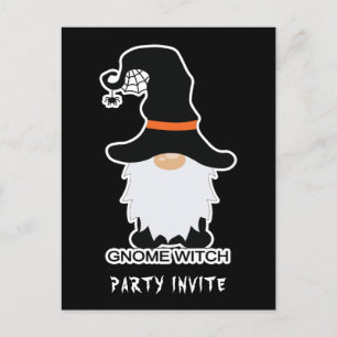 Halloween Gnome Witch White Hair Invite Postcard
