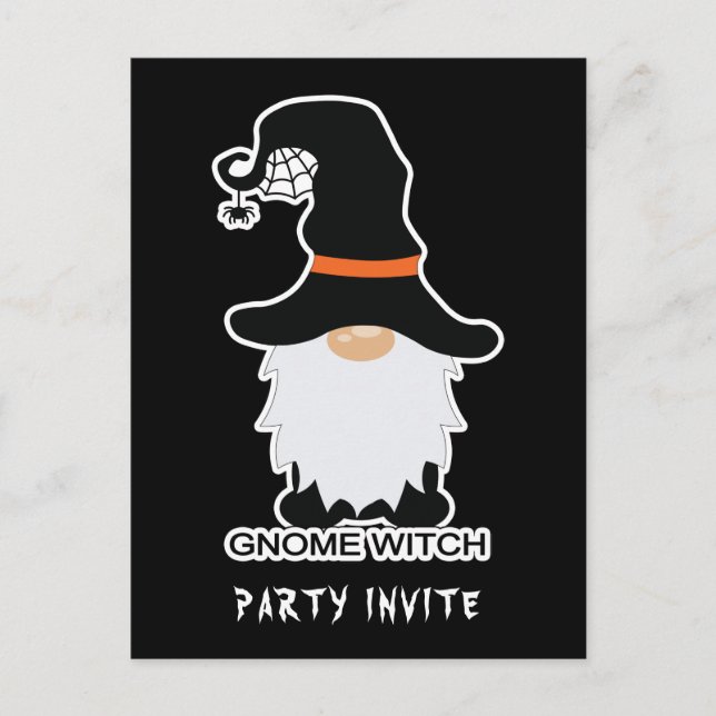 Halloween Gnome Witch White Hair Invite Postcard (Front)
