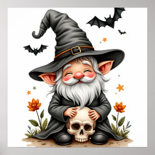 Halloween Gnome with Skull  Poster