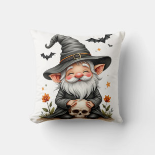 Halloween Gnome with Skull Throw Pillow