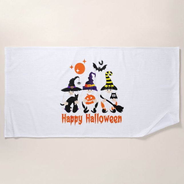 Halloween Gnomes Cute Autumn Pumpkin Fall Beach Towel (Front)