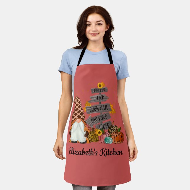 Halloween Gnomes, Fall, Pumpkins Apron (Worn)