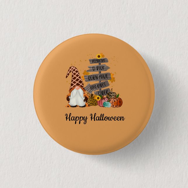 Halloween Gnomes, Fall, Pumpkins, Halloween Party 1 Inch Round Button (Front)