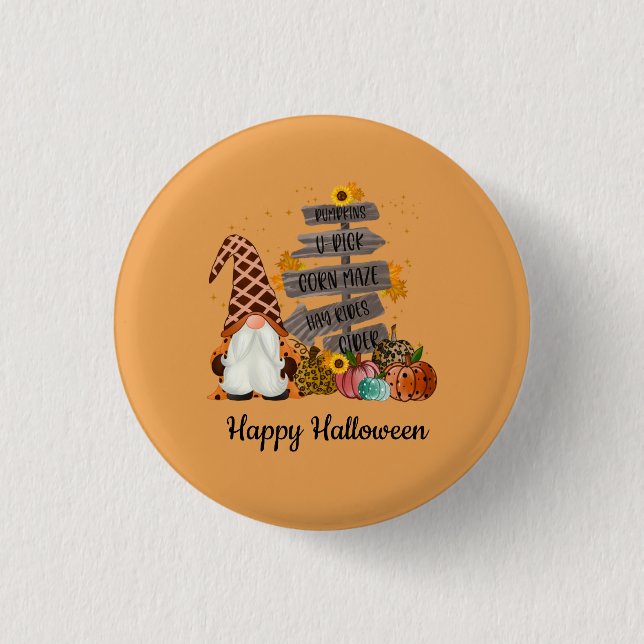 Halloween Gnomes, Fall, Pumpkins, Halloween Party  1 Inch Round Button (Front)