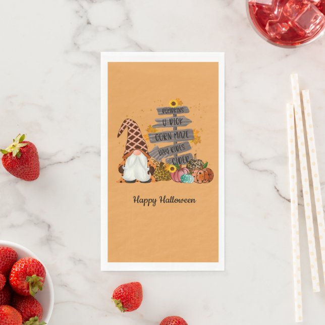 Halloween Gnomes, Fall, Pumpkins, Halloween Party  Napkin (Insitu)