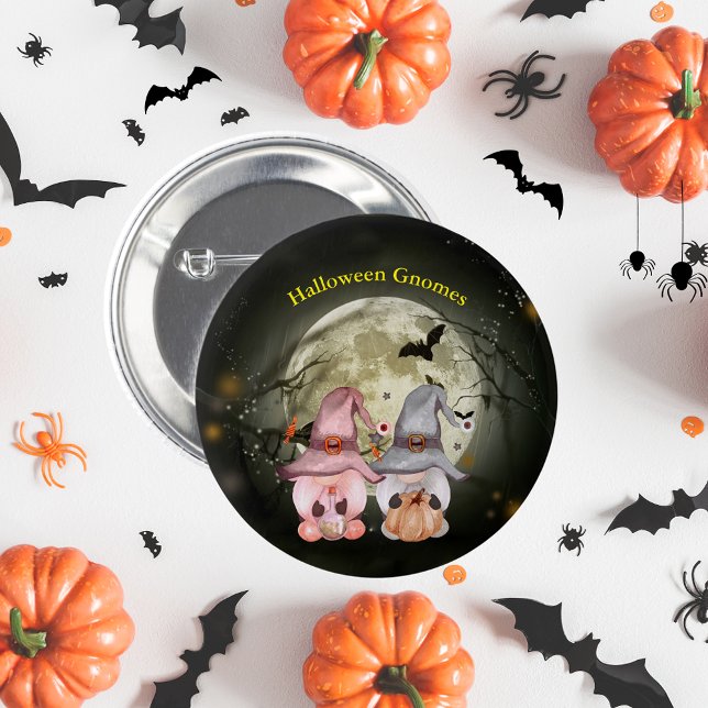 Halloween Gnomes Full Moon Family Pin-Back 2 Inch Round Button (Halloween Gnomes Full Moon Family Pin-Back Button)