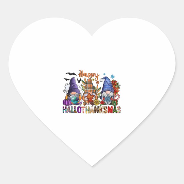 Halloween Gnomes Happy Hallothanksmas Thanksgiving Heart Sticker (Front)