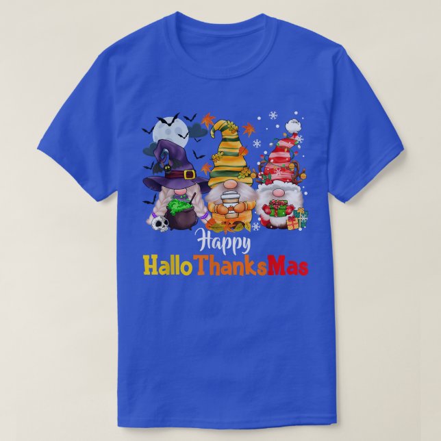 Halloween Gnomes Happy HalloThanksMas Thanksgiving T-Shirt (Design Front)