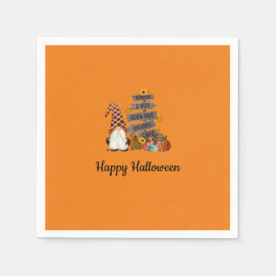 Halloween Gnomes, Orange, Fall Halloween Party Napkin