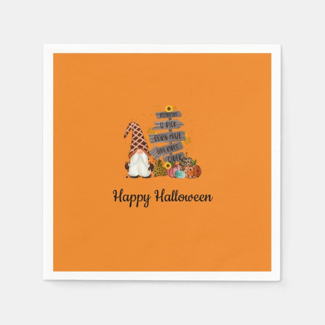 Halloween Gnomes, Orange, Fall Halloween Party Napkin (Front)