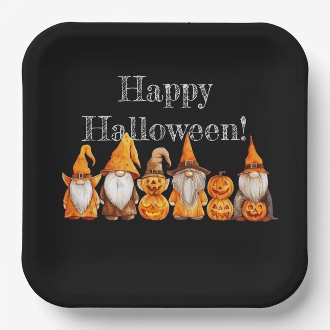 Halloween Gnomes Paper Plate (Front)