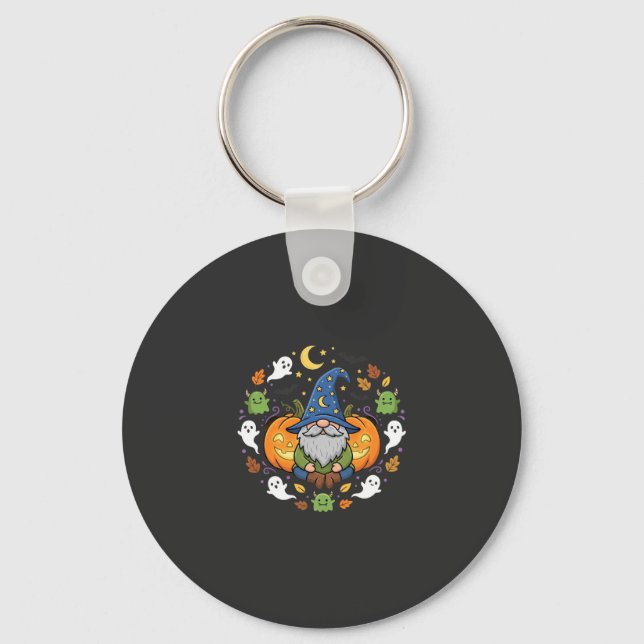 Halloween Gnomes Pumpkin Magic Design Keychain (Front)