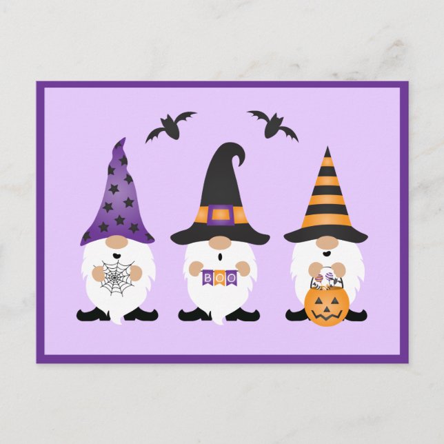 Halloween Gnomes Purple Orange Postcard (Front)