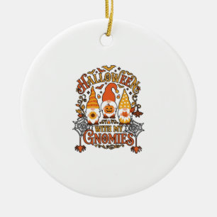 Halloween Gnomies Pumpkin Spider Web Bats_1 Ceramic Ornament