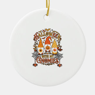 Halloween Gnomies Pumpkin Spider Web Bats_1 Ceramic Ornament