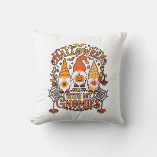Halloween Gnomies Pumpkin Spider Web Bats_1 Throw Pillow