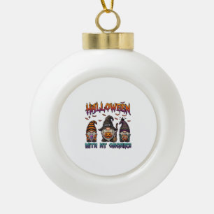 Halloween Gnomies Three Gnomes Witch Hat Pumpkin_1 Ceramic Ball Christmas Ornament