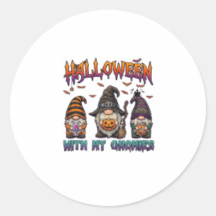 Halloween Gnomies Three Gnomes Witch Hat Pumpkin_1 Classic Round Sticker