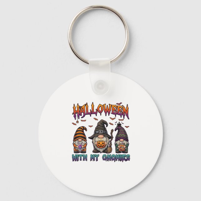 Halloween Gnomies Three Gnomes Witch Hat Pumpkin_1 Keychain (Front)