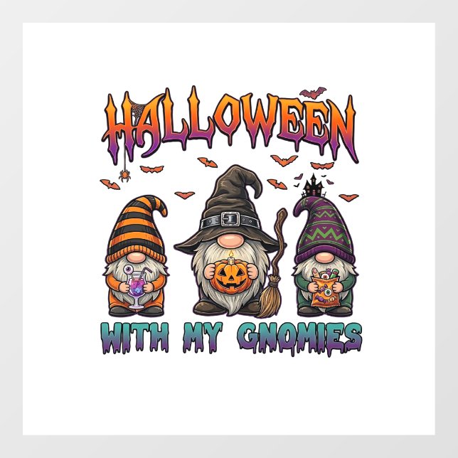 Halloween Gnomies Three Gnomes Witch Hat Pumpkin_1 Window Cling (Sheet)