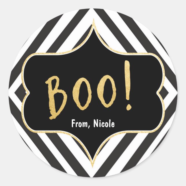 Halloween Gold BOO Black White Modern Chic Sticker (Front)